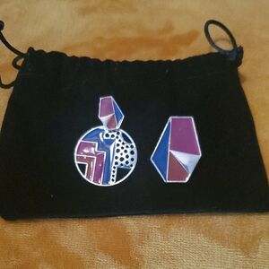 Sassy Jones Burgundy, Blue, & Silver Irregular Earrings Set